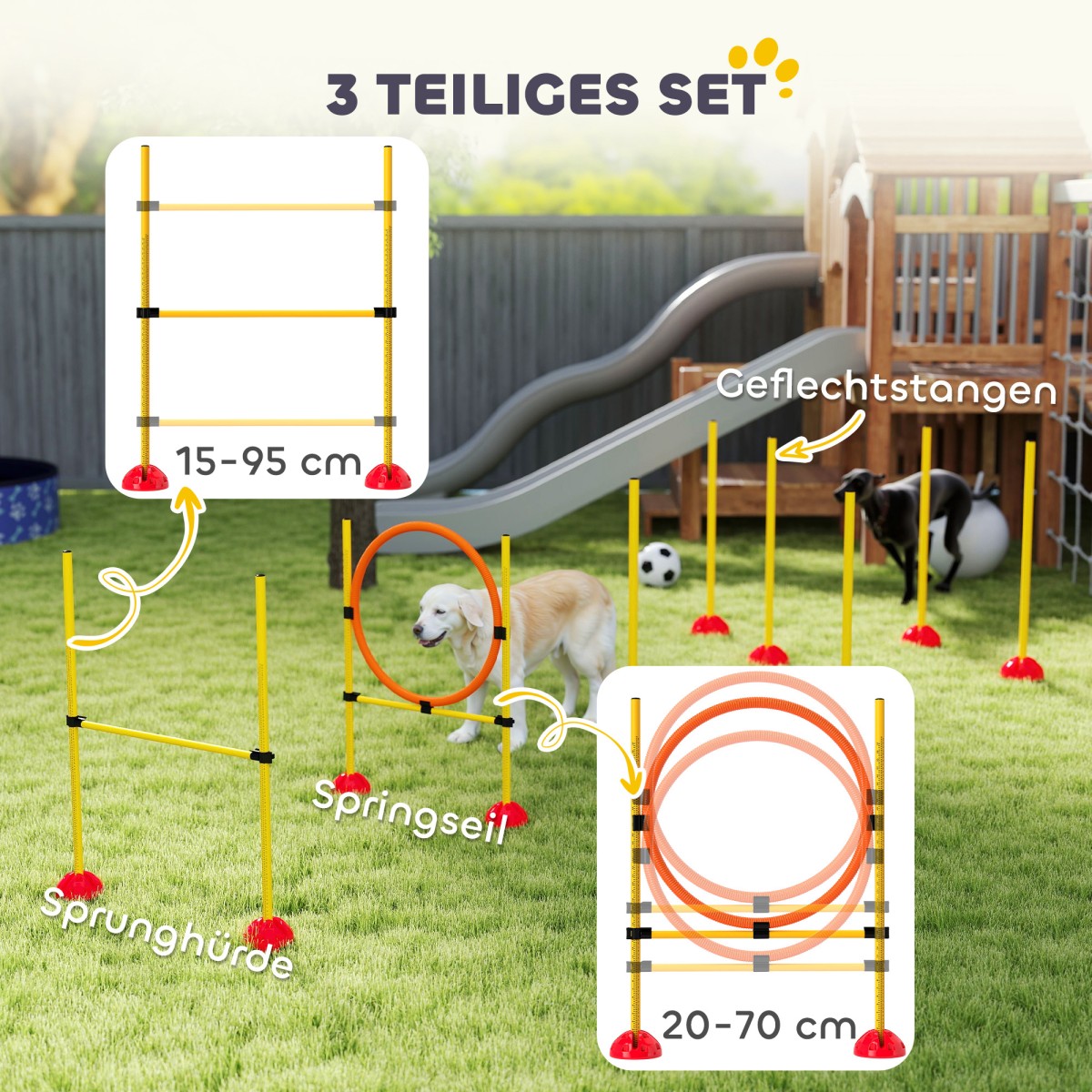Agility Set Dogs 3 τεμαχίων γεμιζόμενος εξοπλισμός ευκινησίας για εμπόδια εκπαίδευσης σκύλων με κοντάρια σλάλομ