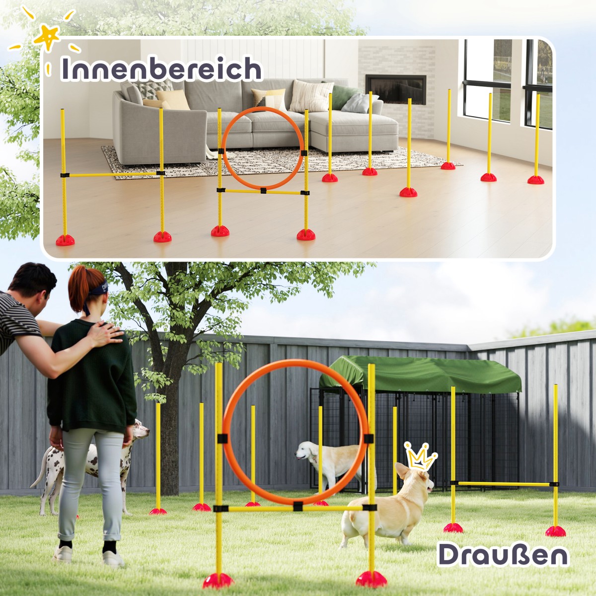 Agility Set Dogs 3 τεμαχίων γεμιζόμενος εξοπλισμός ευκινησίας για εμπόδια εκπαίδευσης σκύλων με κοντάρια σλάλομ