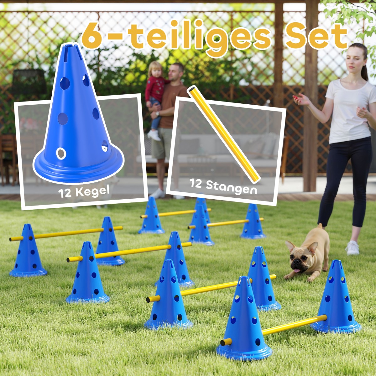 Agility Set Dogs Εξοπλισμός ευκινησίας 6 τεμαχίων για εκγύμναση σκύλων σετ με 12 κώνους τσάντα μεταφοράς 6 εμποδίων