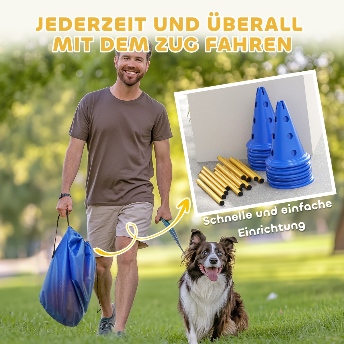 Agility Set Dogs Εξοπλισμός ευκινησίας 6 τεμαχίων για εκγύμναση σκύλων σετ με 12 κώνους τσάντα μεταφοράς 6 εμποδίων