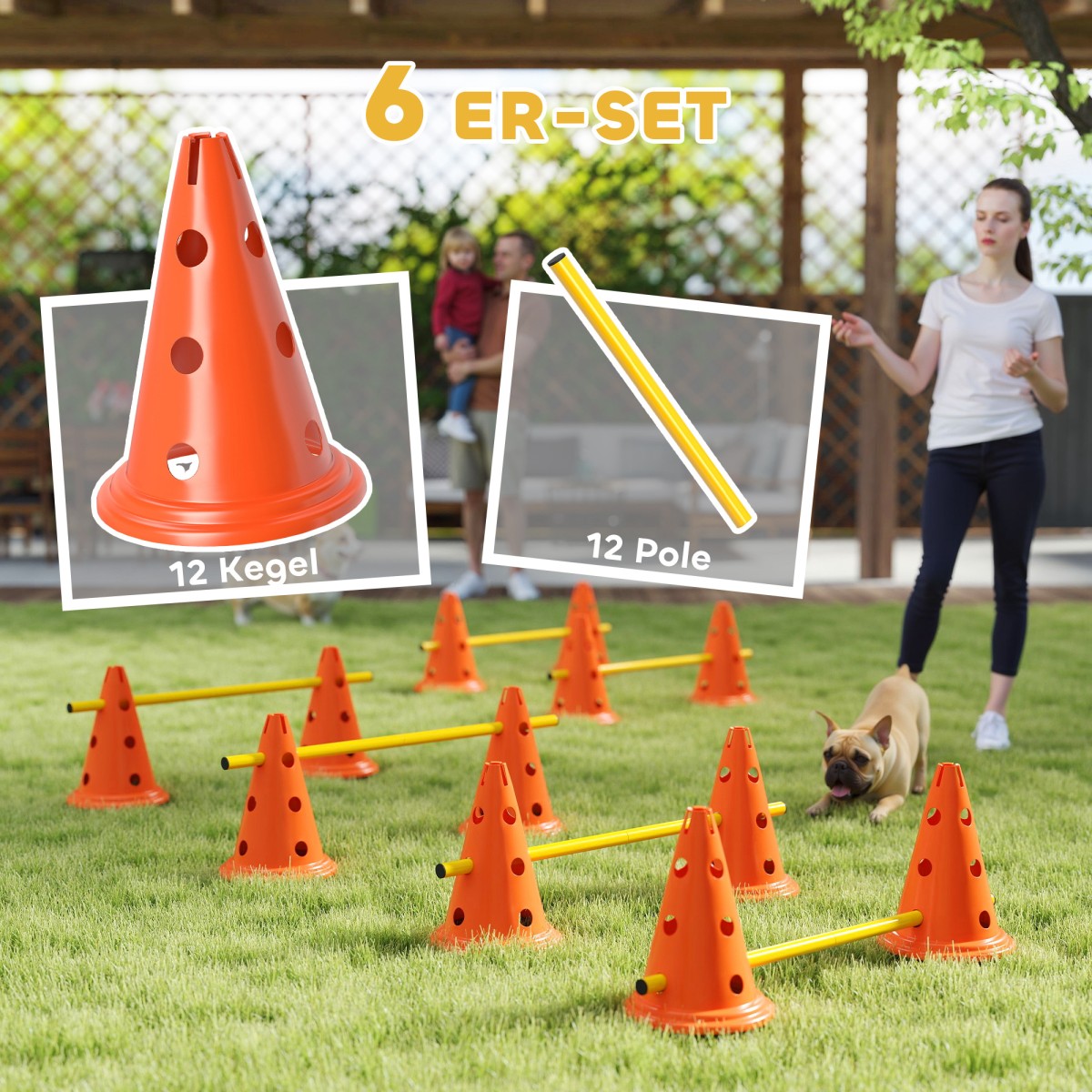 Agility Set Dogs Εξοπλισμός ευκινησίας 6 τεμαχίων για εκγύμναση σκύλων σετ με 12 κώνους τσάντα μεταφοράς 6 εμποδίων