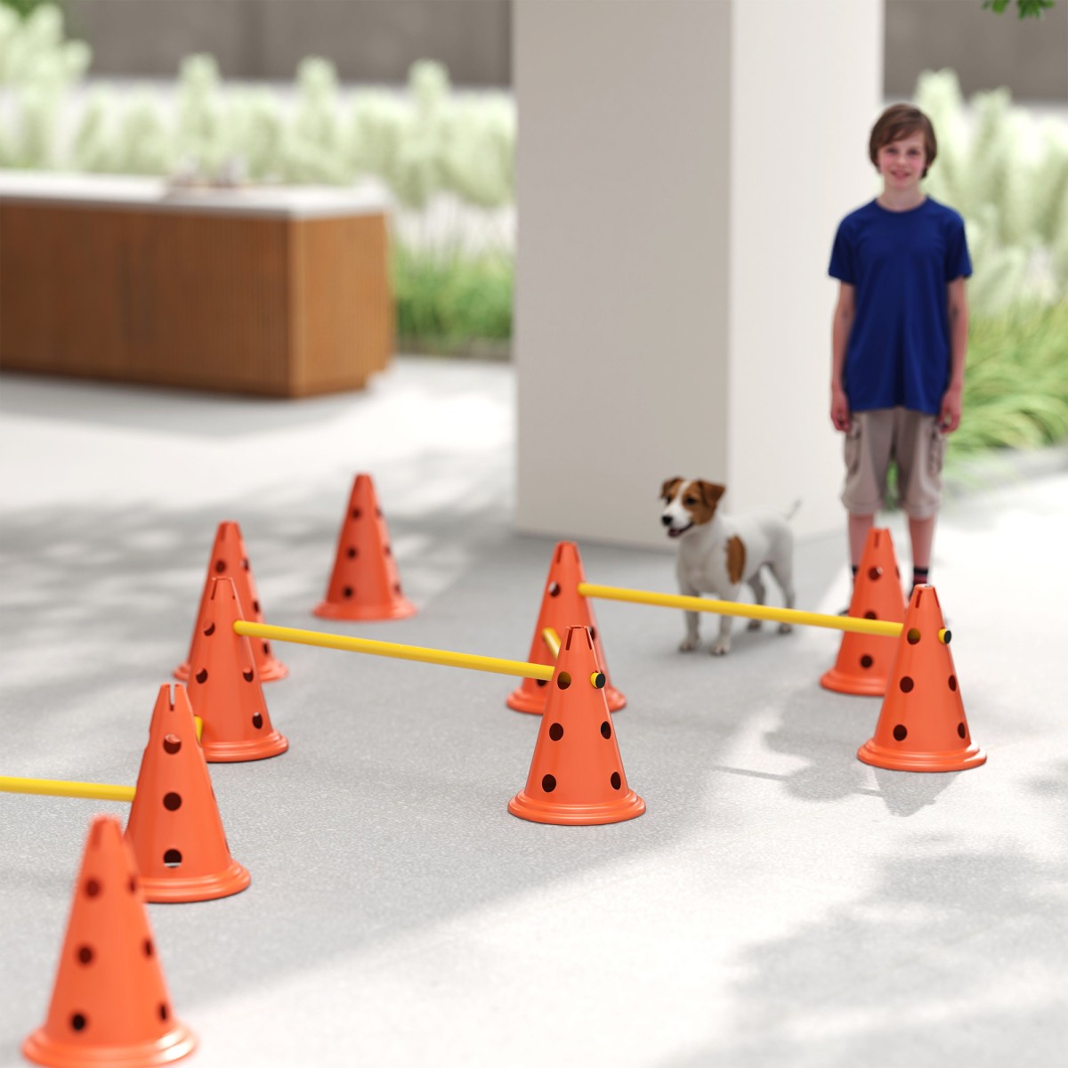 Agility Set Dogs Εξοπλισμός ευκινησίας 6 τεμαχίων για εκγύμναση σκύλων σετ με 12 κώνους τσάντα μεταφοράς 6 εμποδίων