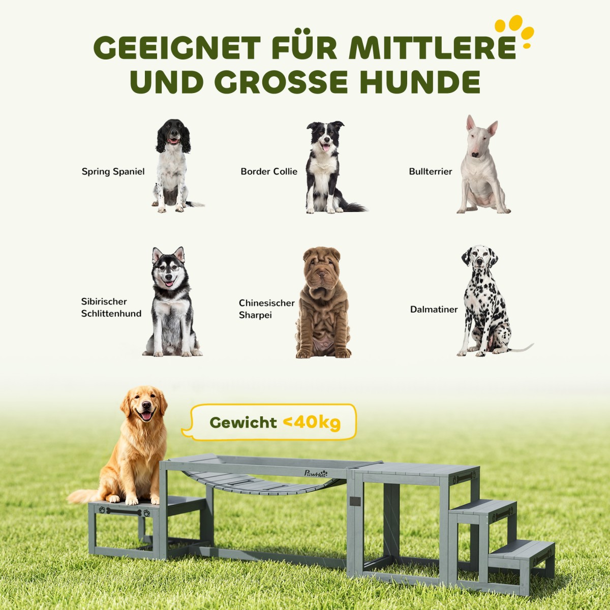 Dog Agility Σετ 3 τεμαχίων εξοπλισμού ευκινησίας με γέφυρα, σκάλες, πλατφόρμα, ξύλο ελάτης, 117 x 50 x 56 cm, γκρι