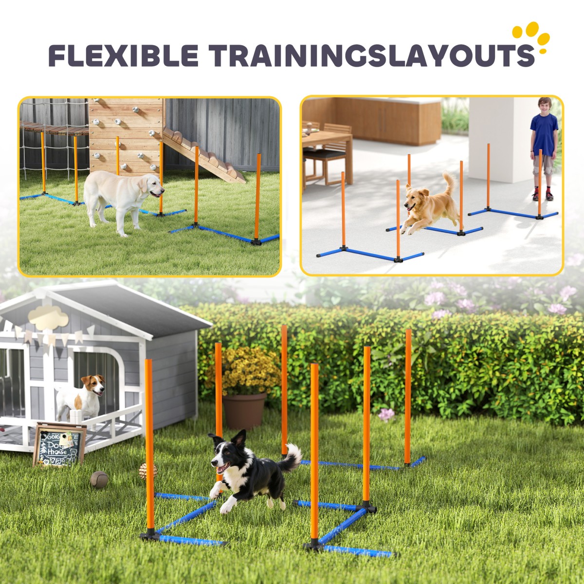 Agility Set Dogs 3-Pece Agility Equipment with Slalom Poles Carry Bag Set για όλα τα μεγέθη σκύλων Πορτοκαλί
