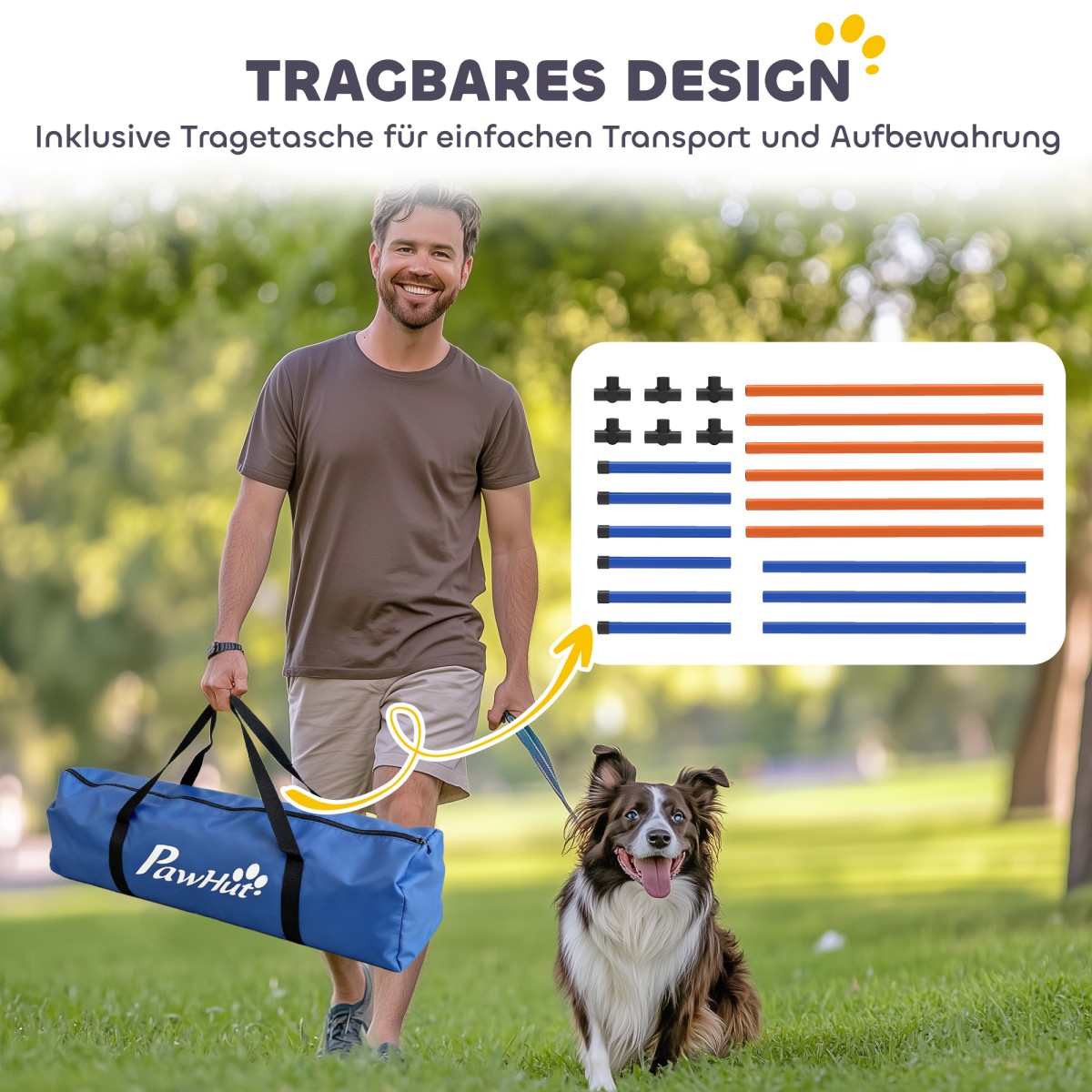 Agility Set Dogs 3-Pece Agility Equipment with Slalom Poles Carry Bag Set για όλα τα μεγέθη σκύλων Πορτοκαλί
