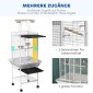 Κλουβί πουλιών, κλουβί παπαγάλων με 3 πόρτες, 2 κούρνιες, ρόδες 360°, μπολ φαγητού, ράφι, κάθισμα εξωτερικού χώρου, 62,5x62,5x156cm, λευκό