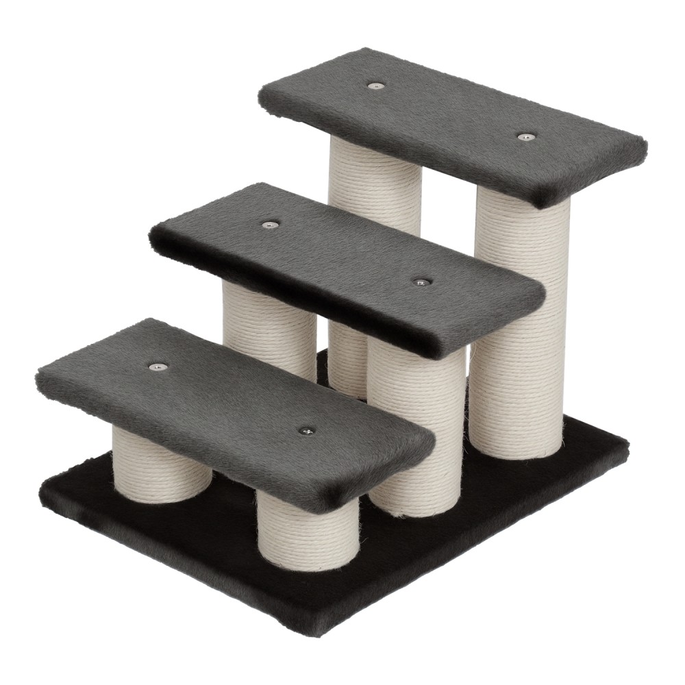 PawHut Σκάλα για σκύλους 3 σκαλοπάτια 34 cm ύψος σκάλας για κατοικίδια για σκύλους γάτες σκάλας με στύλο ξυσίματος ράμπα σκύλου βοήθημα εισόδου για κρεβάτι, καναπέ, καναπέ σκούρο γκρι
