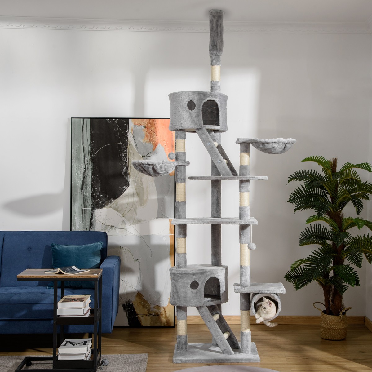 Στύλος γρατσουνίσματος γάτας 240-260 cm Ψηλός στύλος οροφής Ξυστός Μεγάλος στύλος αναρρίχησης Ξύσιμος στύλος γάτας για μεγάλες γάτες με σχοινί σιζάλ ανοιχτό γκρι