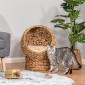 Rattan Cat Basket Cat Cave Cat Hut Κρεβάτι γάτας με μαξιλάρι Κρεβάτι για κατοικίδια Νερό Υάκινθος Καφέ 50 x 42 x 60 cm