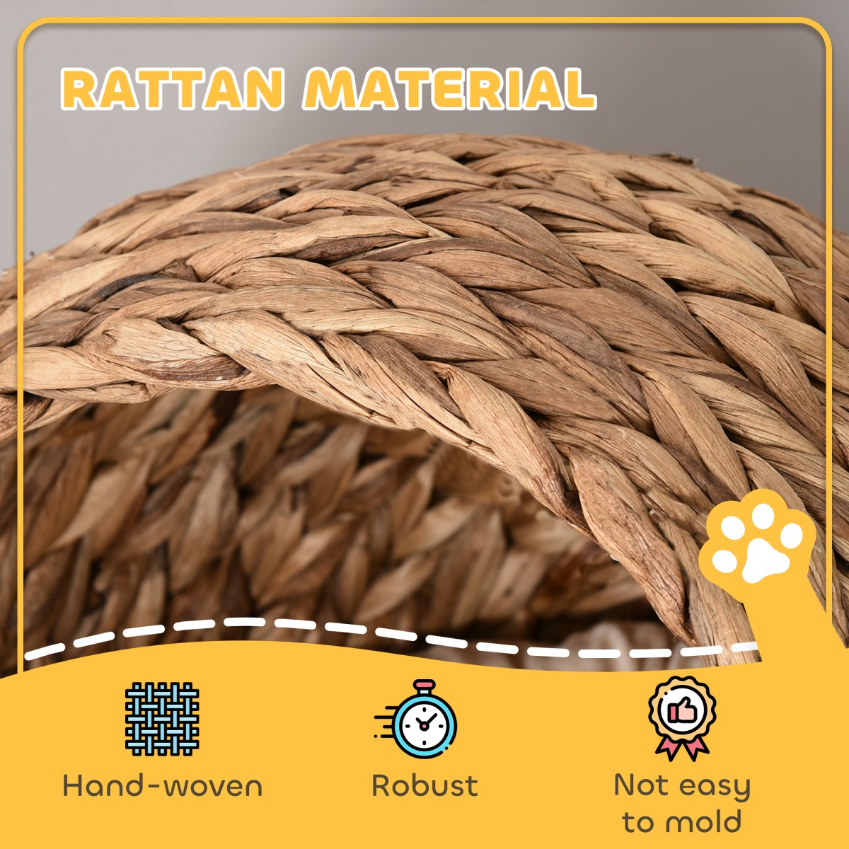 Rattan Cat Basket Cat Cave Cat Hut Κρεβάτι γάτας με μαξιλάρι Κρεβάτι για κατοικίδια Νερό Υάκινθος Καφέ 50 x 42 x 60 cm