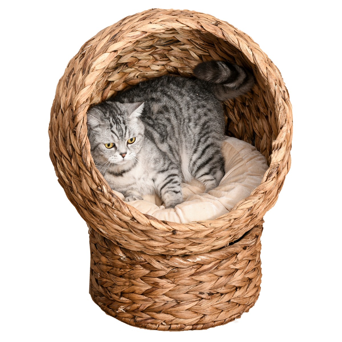 Rattan Cat Basket Cat Cave Cat Hut Κρεβάτι γάτας με μαξιλάρι Κρεβάτι για κατοικίδια Νερό Υάκινθος Καφέ 50 x 42 x 60 cm