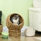 Rattan Cat Basket Cat Cave Cat Hut Κρεβάτι γάτας με μαξιλάρι Κρεβάτι για κατοικίδια Νερό Υάκινθος Καφέ 40 x 37 x 51 εκ.