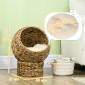 Rattan Cat Basket Cat Cave Cat Hut Κρεβάτι γάτας με μαξιλάρι Κρεβάτι για κατοικίδια Νερό Υάκινθος Καφέ 40 x 37 x 51 εκ.