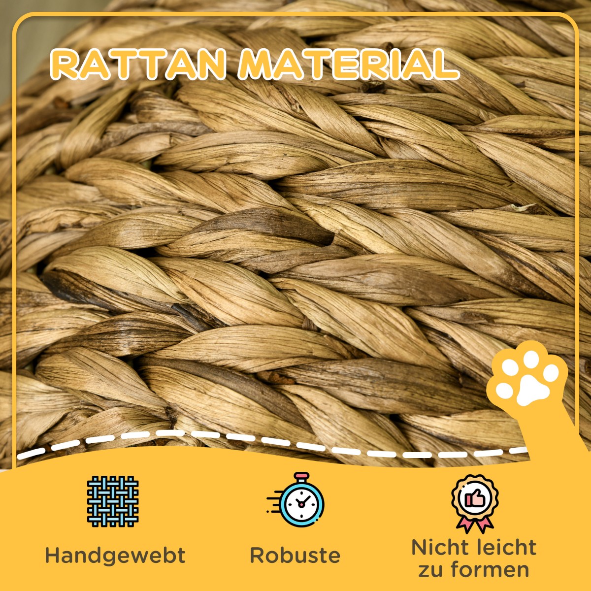 Rattan Cat Basket Cat Cave Cat Hut Κρεβάτι γάτας με μαξιλάρι Κρεβάτι για κατοικίδια Νερό Υάκινθος Καφέ 40 x 37 x 51 εκ.