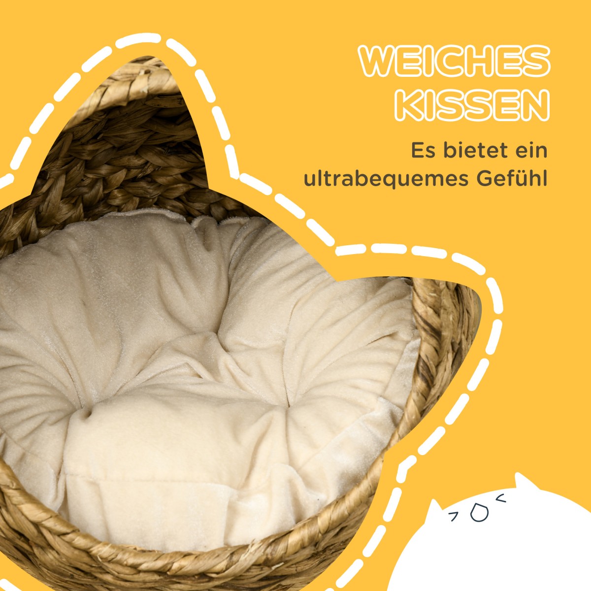 Rattan Cat Basket Cat Cave Cat Hut Κρεβάτι γάτας με μαξιλάρι Κρεβάτι για κατοικίδια Νερό Υάκινθος Καφέ 40 x 37 x 51 εκ.