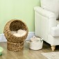 Rattan Cat Basket Cat Cave Cat Hut Κρεβάτι γάτας με μαξιλάρι Κρεβάτι για κατοικίδια Νερό Υάκινθος Καφέ 40 x 37 x 51 εκ.