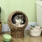 Rattan Cat Basket Cat Cave Cat Hut Κρεβάτι γάτας με μαξιλάρι για κατοικίδια, νερό υάκινθος καφές 40 x 37 x 51 εκ.