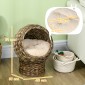 Rattan Cat Basket Cat Cave Cat Hut Κρεβάτι γάτας με μαξιλάρι για κατοικίδια, νερό υάκινθος καφές 40 x 37 x 51 εκ.