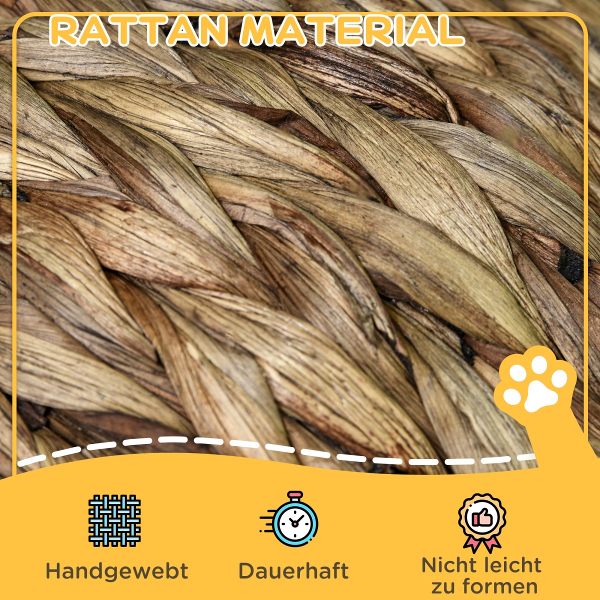 Rattan Cat Basket Cat Cave Cat Hut Κρεβάτι γάτας με μαξιλάρι για κατοικίδια, νερό υάκινθος καφές 40 x 37 x 51 εκ.