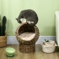 Rattan Cat Basket Cat Cave Cat Hut Κρεβάτι γάτας με μαξιλάρι για κατοικίδια, νερό υάκινθος καφές 40 x 37 x 51 εκ.