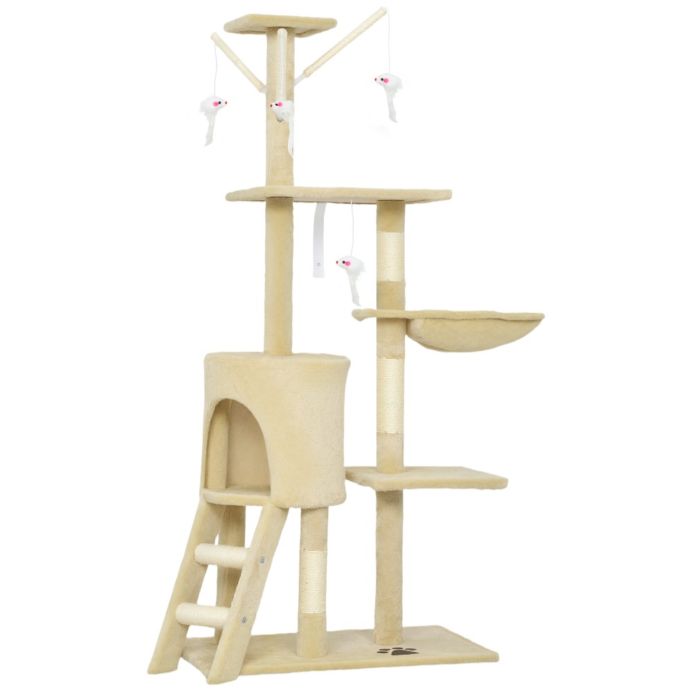 Στύλος γρατσουνίσματος γάτας με Cave 4 Toys Sisal Posts Μεγάλες σκάλες πλατφόρμας για γάτες κάτω των 5 κιλών Μπεζ