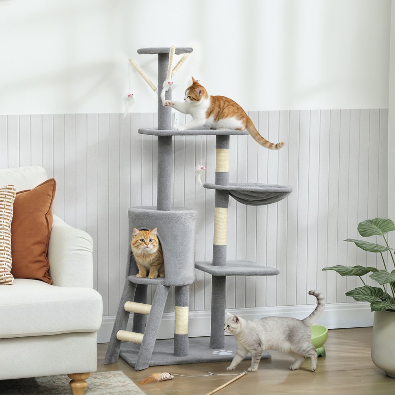 Στύλος γρατσουνίσματος γάτας με Cave 4 Toys Sisal Posts Μεγάλες σκάλες πλατφόρμας για γάτες κάτω των 5 κιλών Γκρι