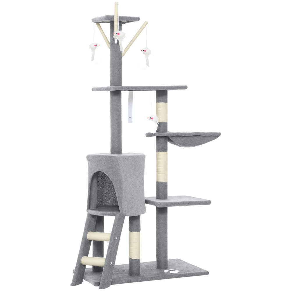 Στύλος γρατσουνίσματος γάτας με Cave 4 Toys Sisal Posts Μεγάλες σκάλες πλατφόρμας για γάτες κάτω των 5 κιλών Γκρι