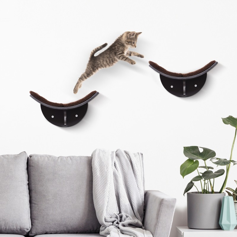 Ξαπλώστρα για γάτες, ξαπλώστρα τοίχου για γάτες, κρεβάτι για γάτες, ράφι για γάτες, επιτοίχια τοποθέτηση, βελούδινο μαξιλάρι, καφέ, 41 x 28 x 21 cm