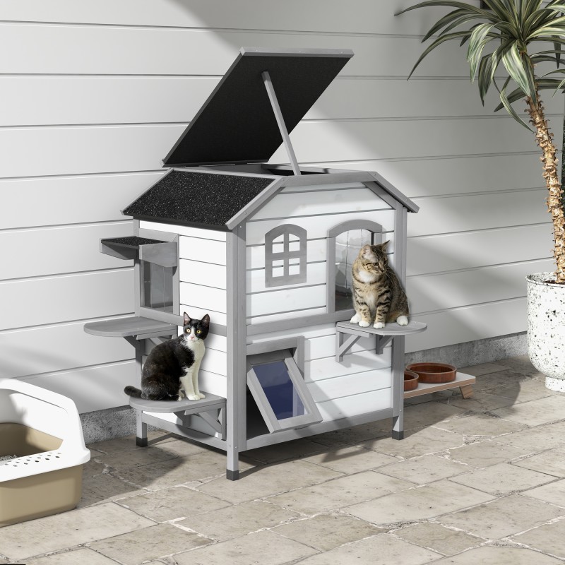 Cat House Cat House Cat Cave 2 Tier Ανθεκτικό στις καιρικές συνθήκες 99,5cm x 76cm x 91cm Λευκό + Γκρι
