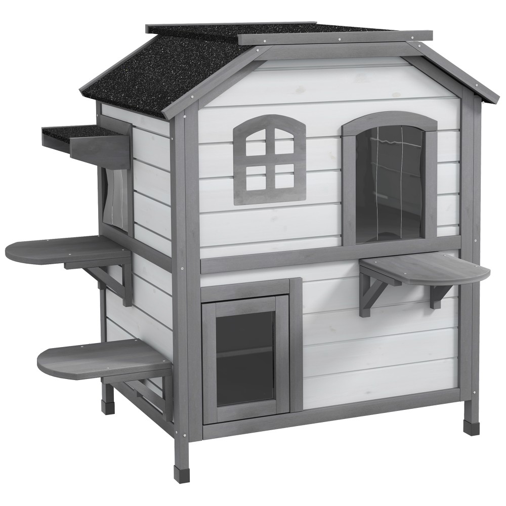 Cat House Cat House Cat Cave 2 Tier Ανθεκτικό στις καιρικές συνθήκες 99,5cm x 76cm x 91cm Λευκό + Γκρι