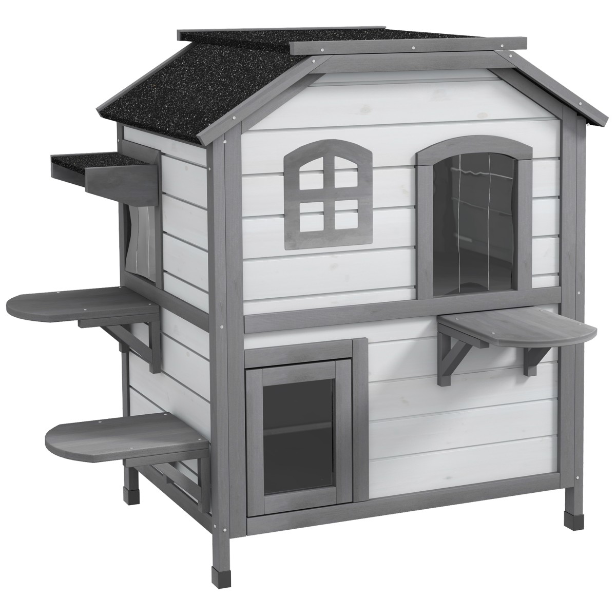 Cat House Cat House Cat Cave 2 Tier Ανθεκτικό στις καιρικές συνθήκες 99,5cm x 76cm x 91cm Λευκό + Γκρι
