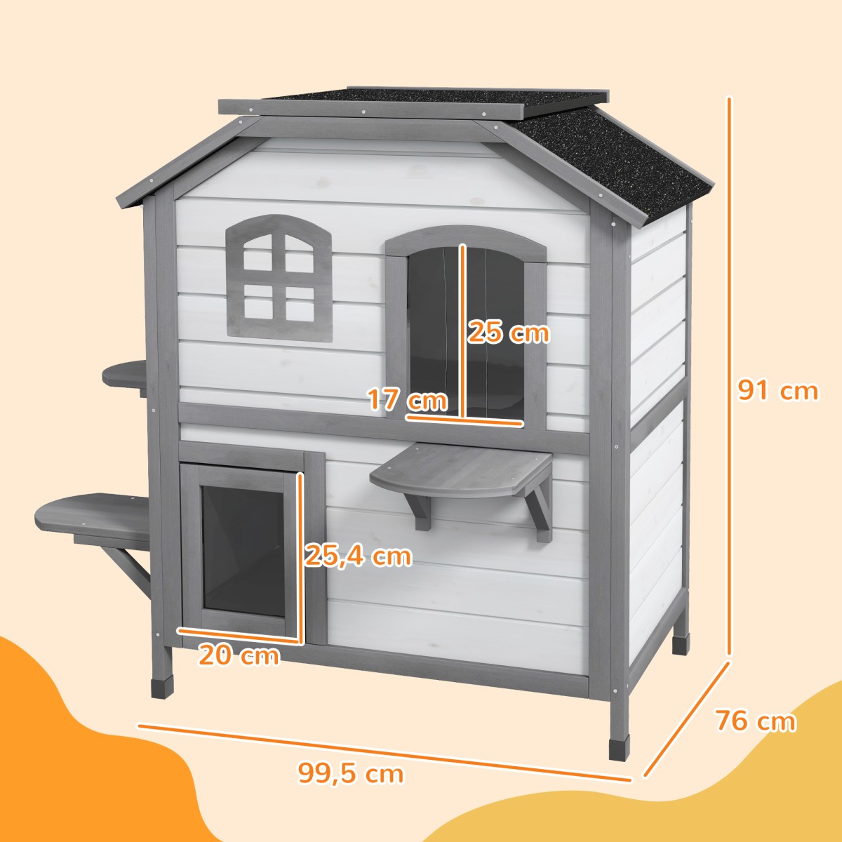 Cat House Cat House Cat Cave 2 Tier Ανθεκτικό στις καιρικές συνθήκες 99,5cm x 76cm x 91cm Λευκό + Γκρι