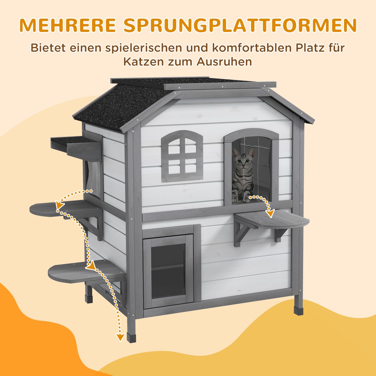 Cat House Cat House Cat Cave 2 Tier Ανθεκτικό στις καιρικές συνθήκες 99,5cm x 76cm x 91cm Λευκό + Γκρι