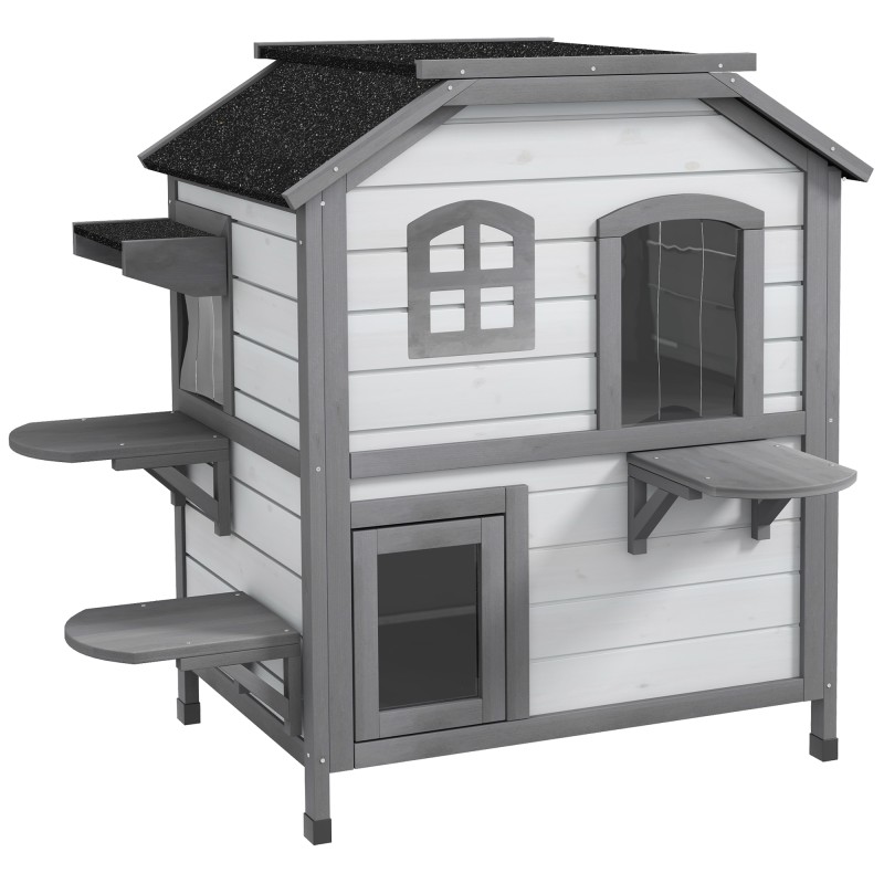 Cat House Cat House Cat Cave 2 Tier Ανθεκτικό στις καιρικές συνθήκες 99,5cm x 76cm x 91cm Λευκό + Γκρι