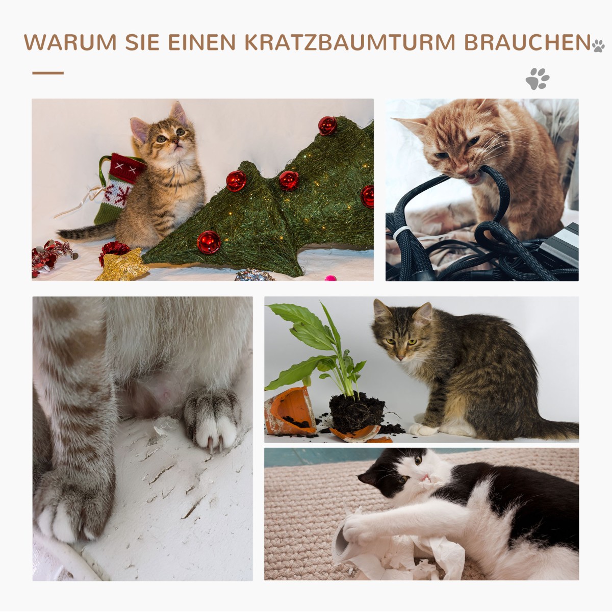 Πύργος γάτας 36 ιντσών με γρατσουνιές με στύλους σιζάλ Μαξιλάρι πλατφόρμας πολλαπλών επιπέδων γρατσουνιστικού στύλου αναρρίχησης δέντρο για μεσαίες γάτες Ανοιχτό καφέ
