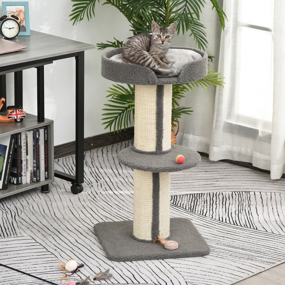 Scratching Post Cat Tower 91cm with Sisal Posts Platform Cushion Multi-lier Cat Scratching Post Climbing Tree for Medium Cats Grey