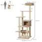 Rattan Scratching Post with Cat Cave Πολυεπίπεδο Cat Tree Climbing Tree for Cats E1 MDF Sisal Beige+Brow 55 x 55 x 174 cm