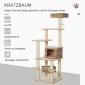 Rattan Scratching Post with Cat Cave Πολυεπίπεδο Cat Tree Climbing Tree for Cats E1 MDF Sisal Beige+Brow 55 x 55 x 174 cm