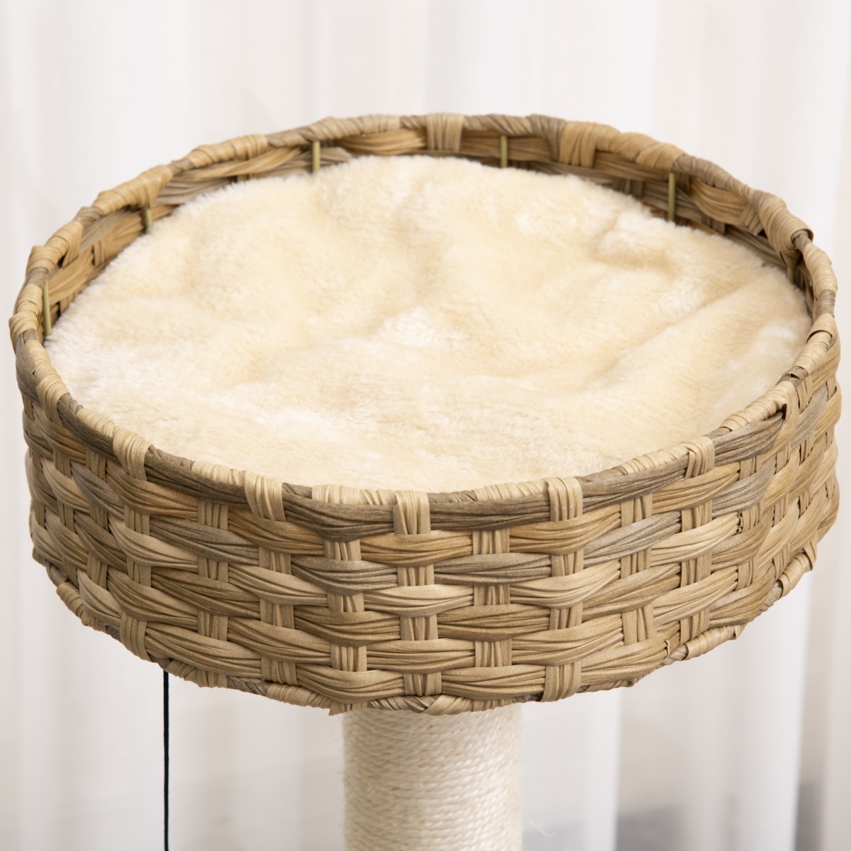 Rattan Scratching Post 95 cm Ύψος 3-επιπέδων Γάτα Δέντρο με Πλατφόρμα, Γάτα Κρεβάτι, Δέντρο Αναρρίχησης με Γάτα Σπήλαιο Σιζάλ Στύλοι Παίξτε Μπάλες Έπιπλα Γάτας Σιζάλ Φυσικό + Μπεζ