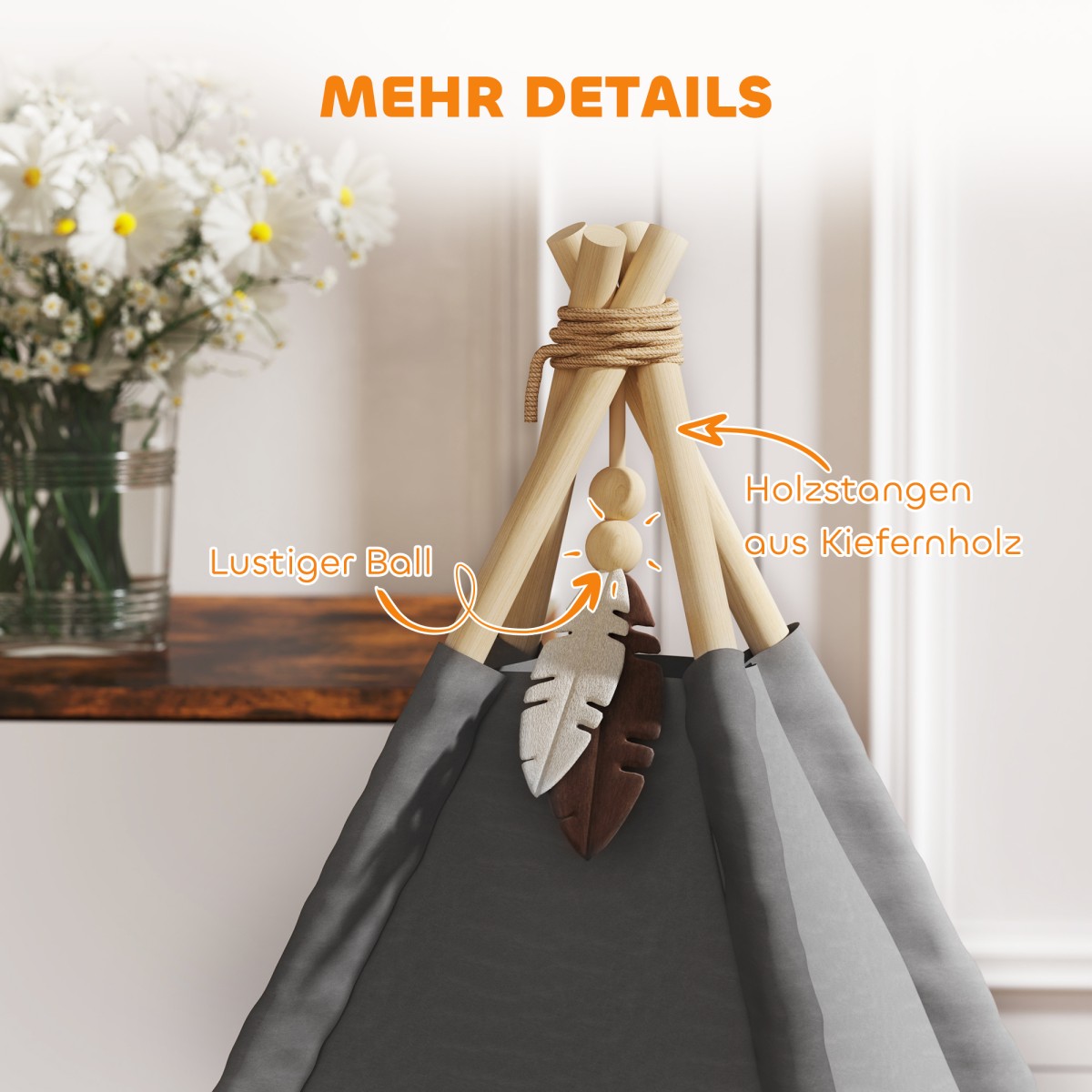 Tent Teepee Pet, Teepee Design Κρεβάτι για κατοικίδια, Σκηνή γάτας με μαξιλάρι, Κρεβάτι σκύλου για ύπνο, Κρεβάτι γάτας, Γκρι