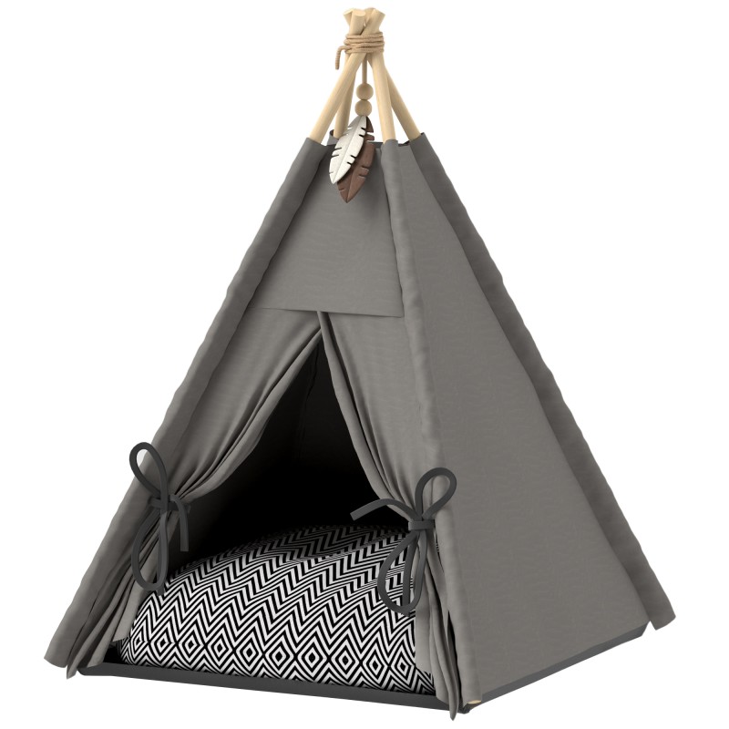 Tent Teepee Pet, Teepee Design Κρεβάτι για κατοικίδια, Σκηνή γάτας με μαξιλάρι, Κρεβάτι σκύλου για ύπνο, Κρεβάτι γάτας, Γκρι