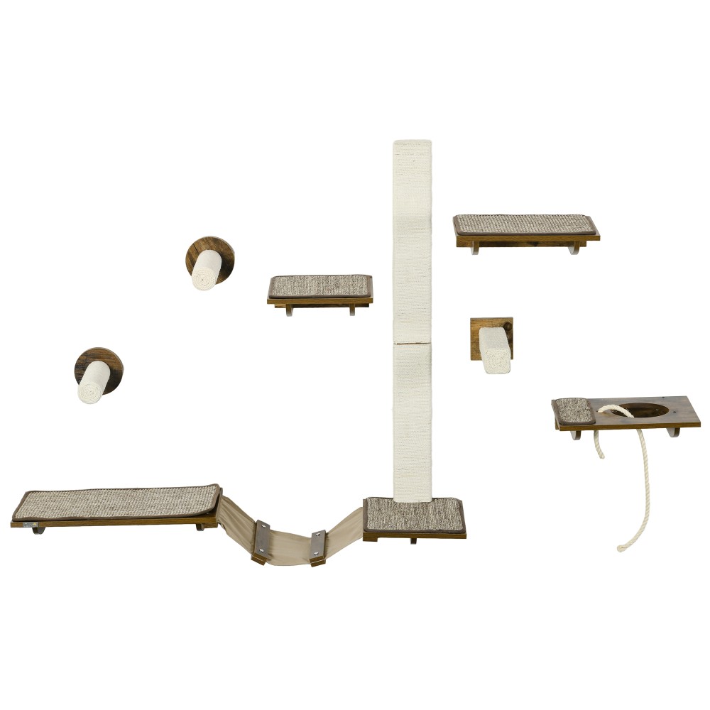 PawHut Σετ σκάλας για γάτες, τοίχος αναρρίχησης, 8 τεμάχια, έως 8 kg, ανθεκτικό, Καφέ/Κρεμ λευκό