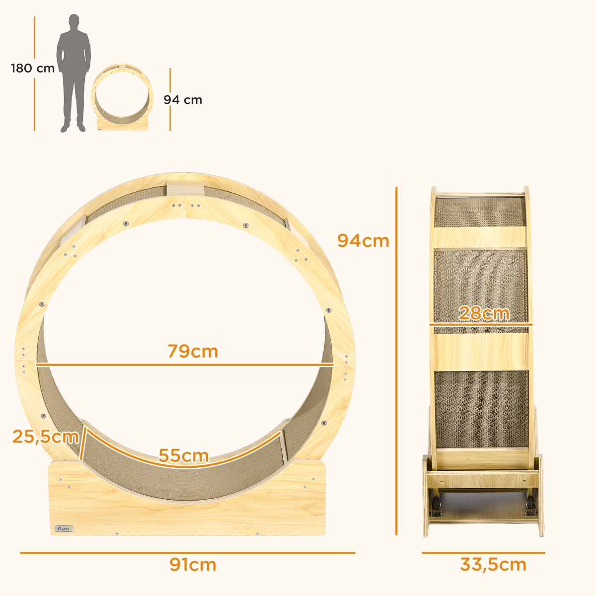 Τροχός γάτας 91 cm Τροχός γάτας 91 cm με φρένο, ξύστρα, δρυς