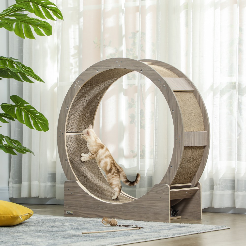 Cat Balance Bike, 36" Cat Balance Bike with Brake, Scratching Mat, Cat Wheel for Healthy Exercise, Walnut