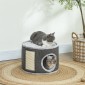 Cat Cave 2 Επιπέδων Σπίτι για Γάτες Λούτρινο Μαξιλάρι Σιζάλ Ξυστό Φ40 x 30H cm Σκούρο Γκρι