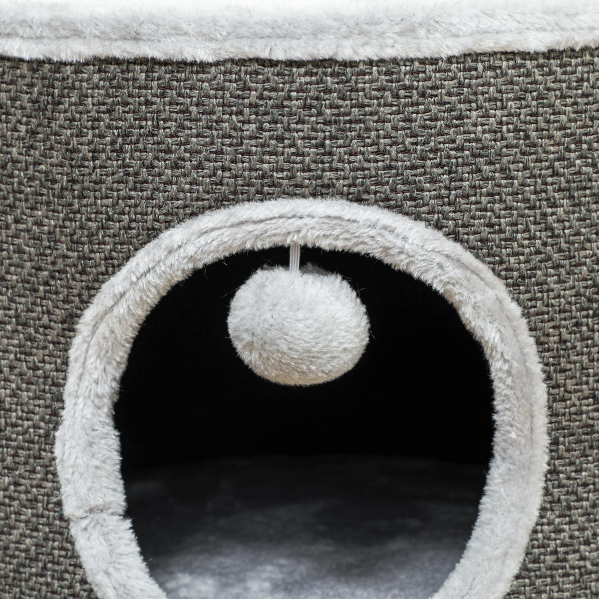 Cat Cave 2 Επιπέδων Σπίτι για Γάτες Λούτρινο Μαξιλάρι Σιζάλ Ξυστό Φ40 x 30H cm Σκούρο Γκρι