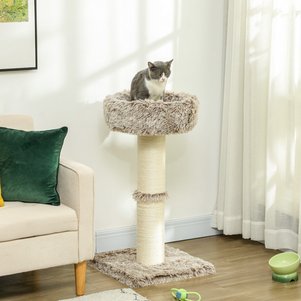 Cat Tree 87cm Cat Tower με χοντρό ξύσιμο βελούδινο κρεβάτι για εσωτερικούς χώρους που υποστηρίζει έως και 6kg καφέ