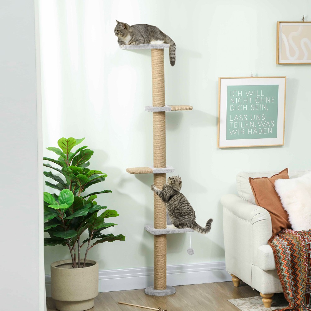 Cat Scratching Post 5 Tier Design Toy Sisal Post Λούτρινο ύφασμα ανοιχτό γκρι