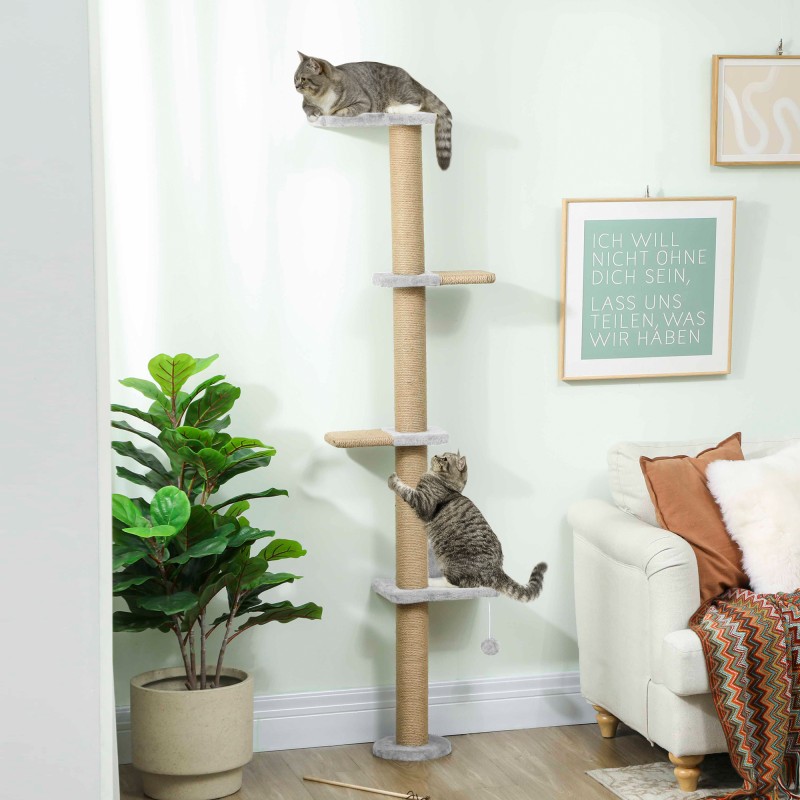 Cat Scratching Post 5 Tier Design Toy Sisal Post Λούτρινο ύφασμα ανοιχτό γκρι