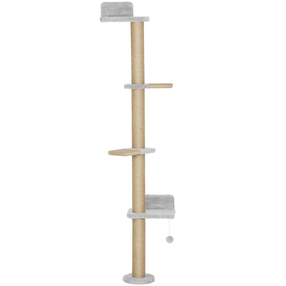 Cat Scratching Post 5 Tier Design Toy Sisal Post Λούτρινο ύφασμα ανοιχτό γκρι